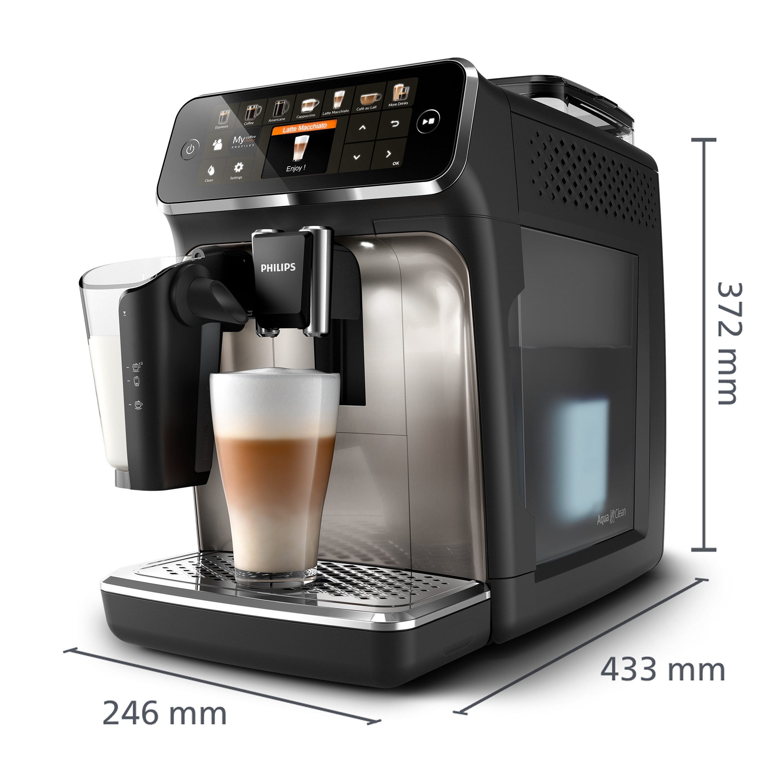 Philips Kaffeevollautomat EP5447/90 Serie 5400 | LatteGo Milchsystem | 12 Kaffeespezialitäten | Keramikmahlwerk | Chrom