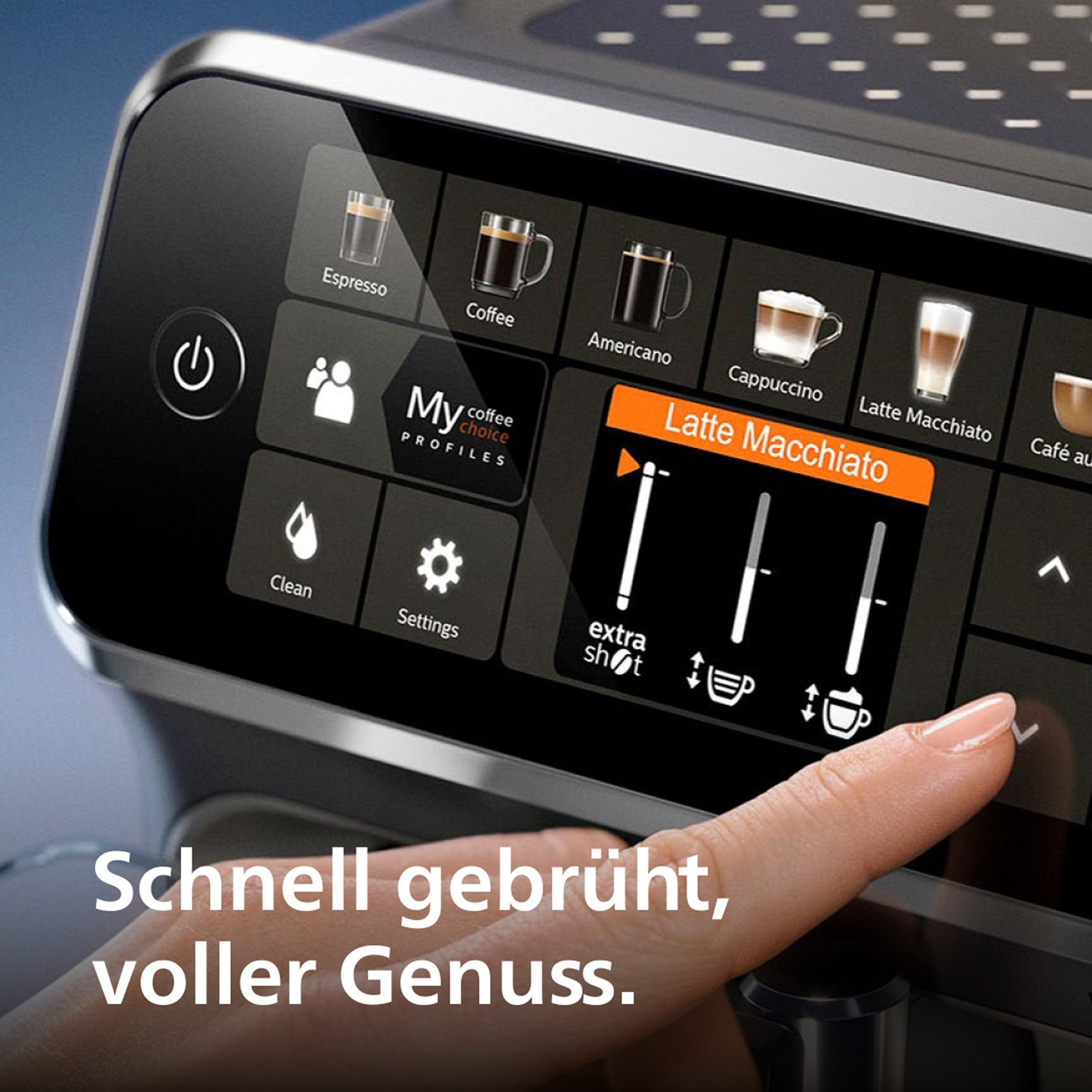 Philips Kaffeevollautomat EP5447/90 Serie 5400 | LatteGo Milchsystem | 12 Kaffeespezialitäten | Keramikmahlwerk | Chrom